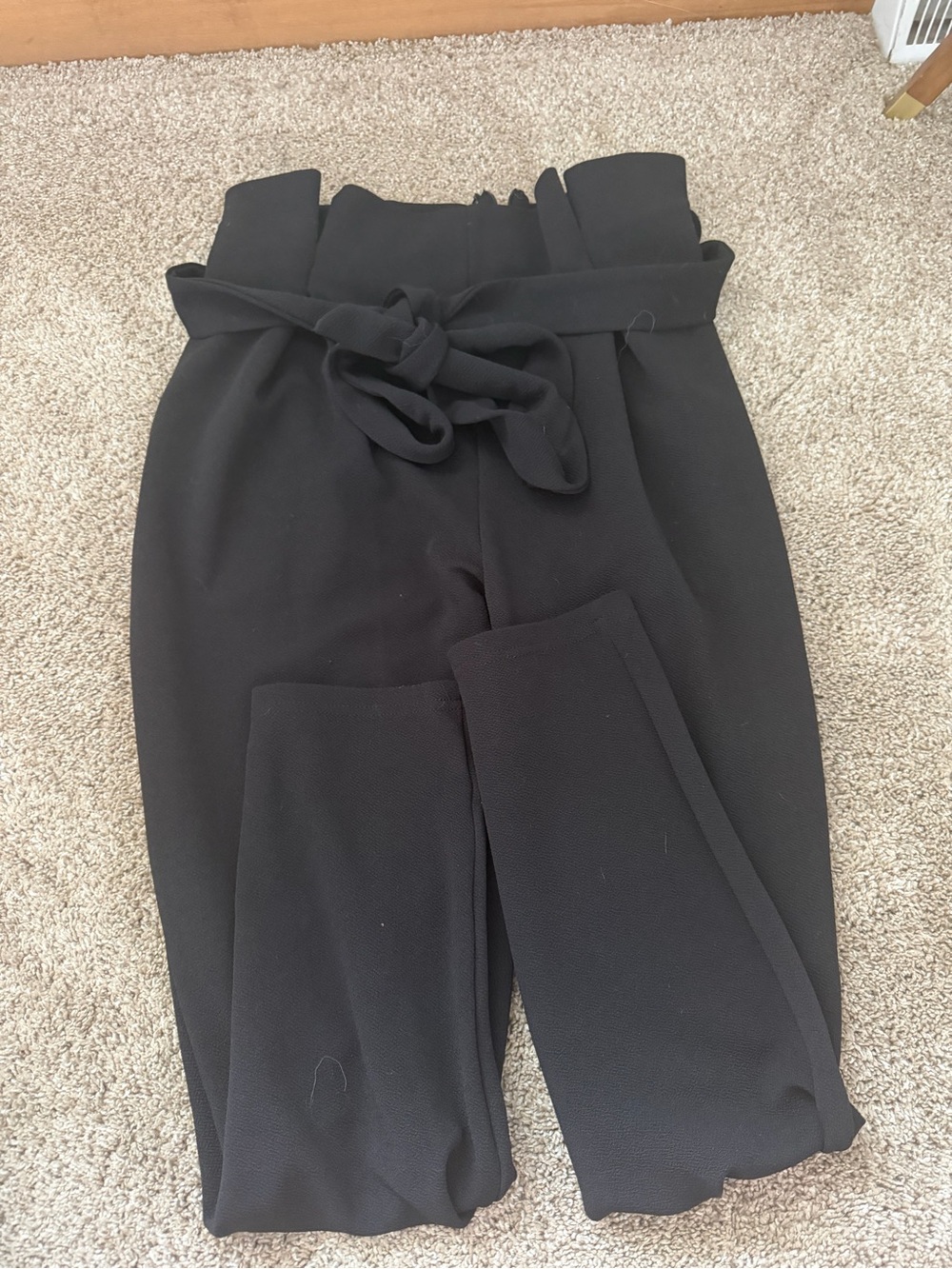 SHEIN Black Paperbag Waist Tie-Front Trousers